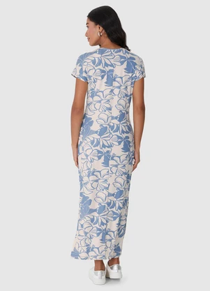 Malwee - Vestido Longo Floral em Viscolinho Azul Claro - MALWEE