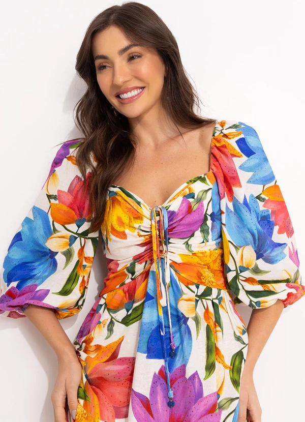 Farm - Vestido Longo Floral em Viscolinho Off White 7