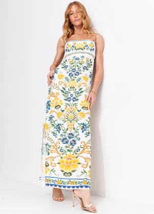 Farm - Vestido Longo Floral Emilia Off White - FARM