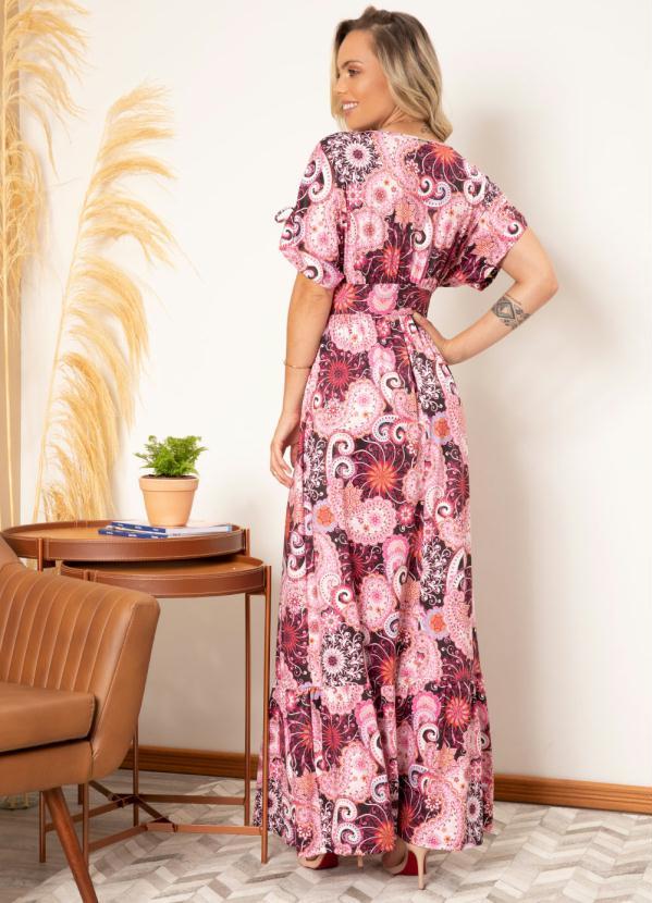 Quintess - Vestido Longo Floral Folk com Amarrações 2