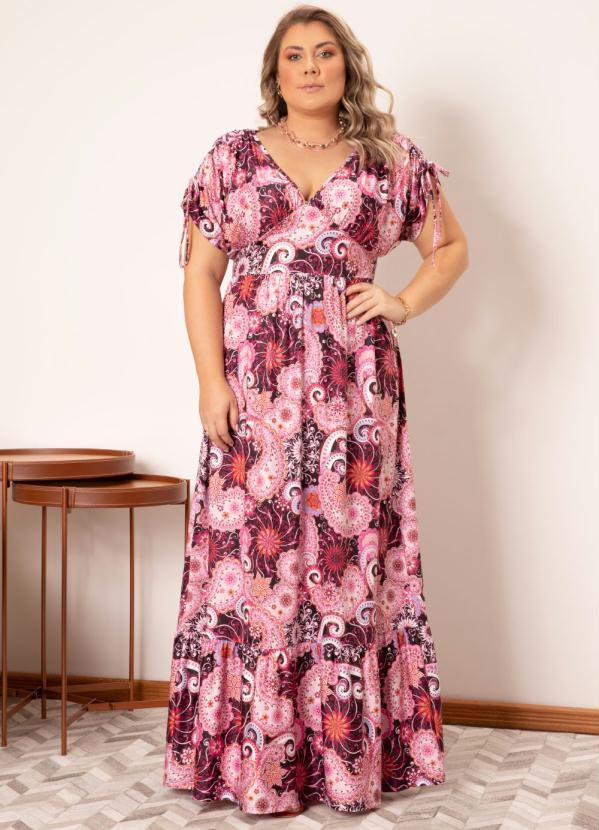 Quintess - Vestido Longo Floral Folk com Amarrações 4