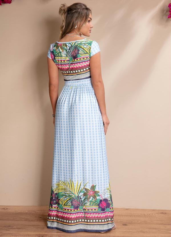 Quintess - Vestido Longo Floral Geométrico com Manguinhas 3