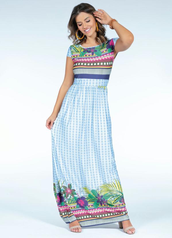 Quintess - Vestido Longo Floral Geométrico com Manguinhas 4