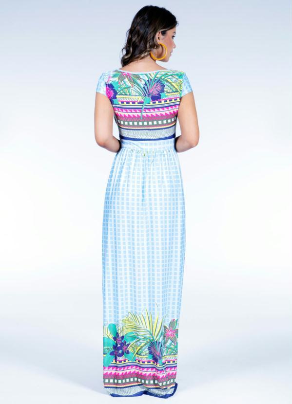 Quintess - Vestido Longo Floral Geométrico com Manguinhas 5