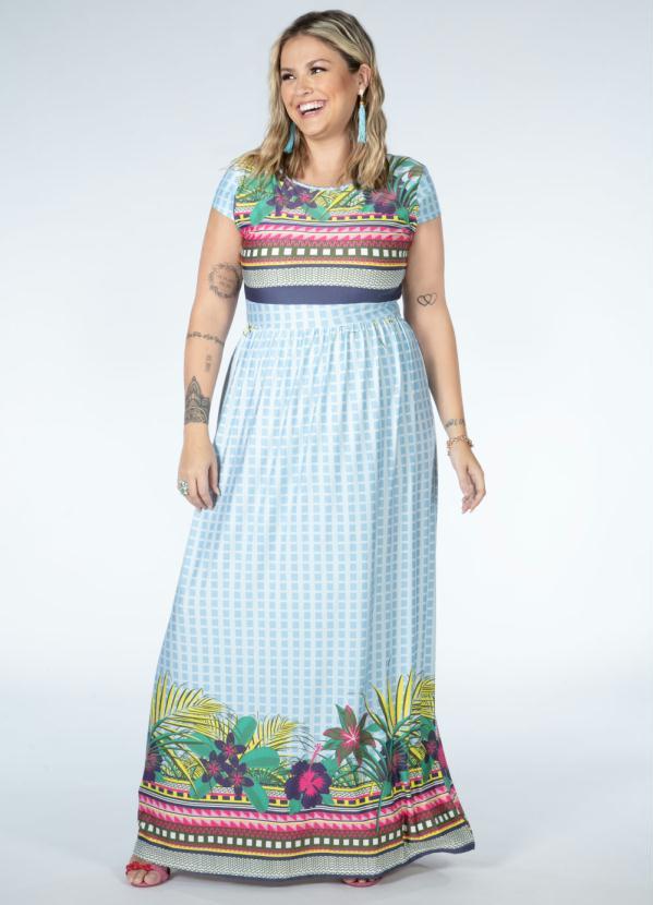 Quintess - Vestido Longo Floral Geométrico com Manguinhas 6