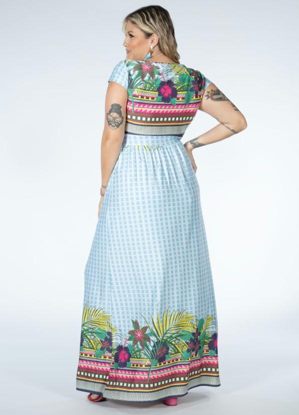 Quintess - Vestido Longo Floral Geométrico com Manguinhas 7