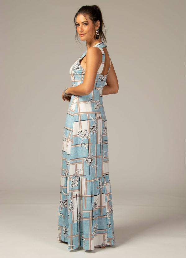 Quintess - Vestido Longo Floral Geométrico sem Mangas 2