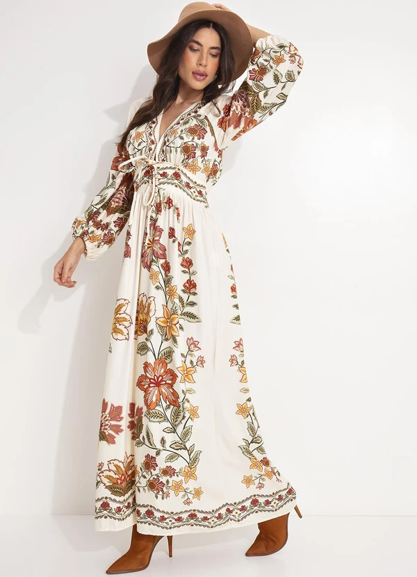 Farm - Vestido Longo Floral Juliana Bege 3