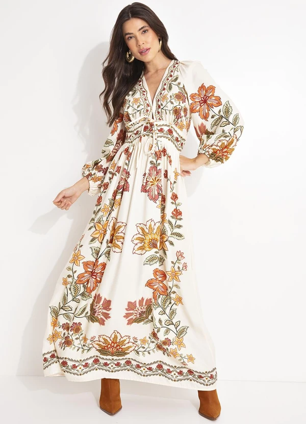 Farm - Vestido Longo Floral Juliana Bege 4
