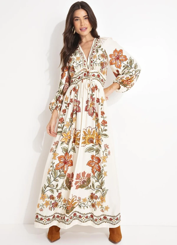 Farm - Vestido Longo Floral Juliana Bege 6