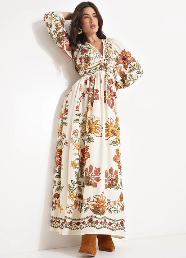 Farm - Vestido Longo Floral Juliana Bege 7