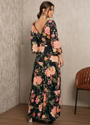 Quintess - Vestido Longo Floral Laranja - QUINTESS