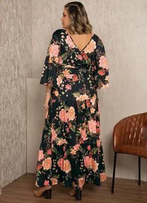 Quintess - Vestido Longo Floral Laranja - QUINTESS