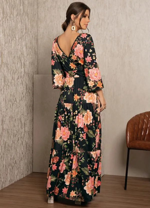 Quintess - Vestido Longo Floral Laranja 2