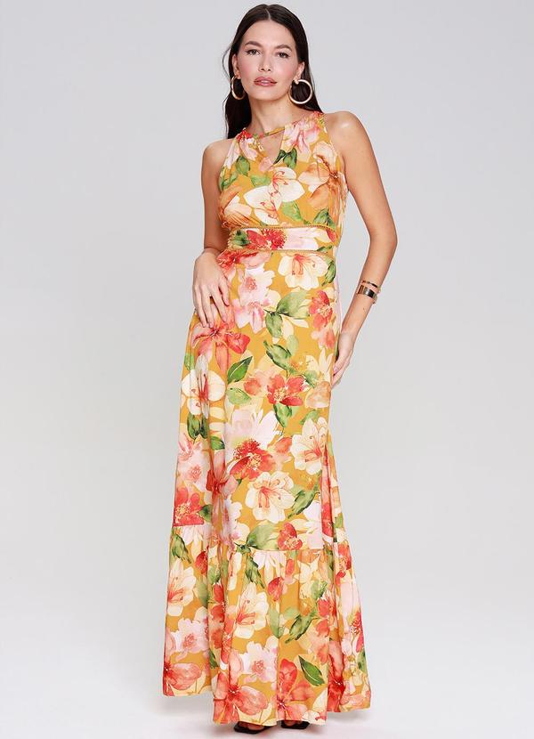 Gatabakana - Vestido Longo Floral Laranja