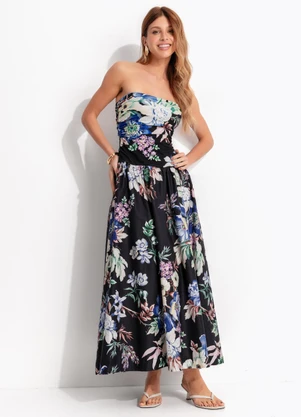 Farm - Vestido Longo Floral Leni Preto - FARM