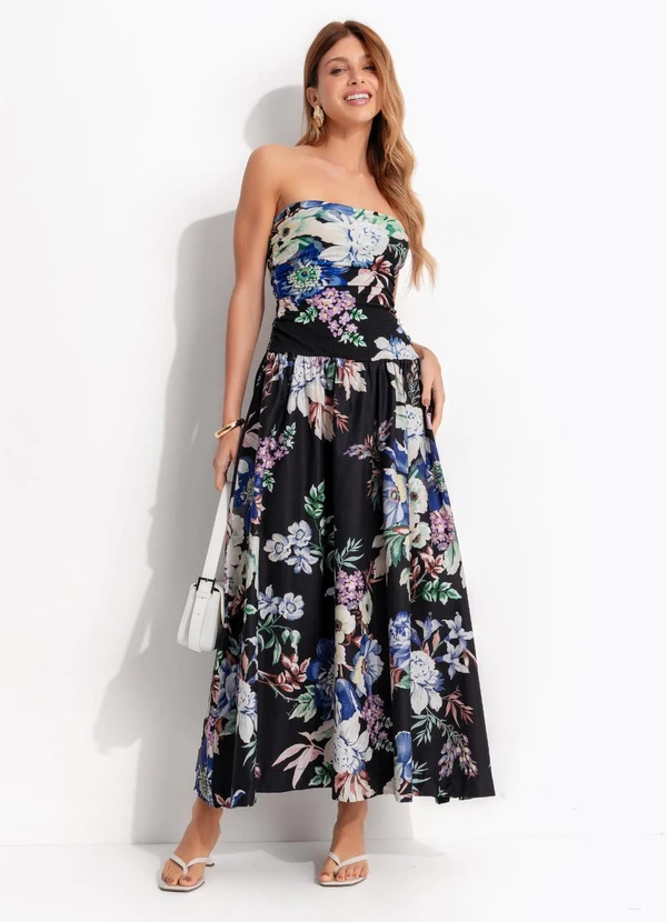 Farm - Vestido Longo Floral Leni Preto