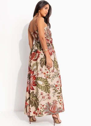 Farm - Vestido Longo Floral Ligia Bege - FARM