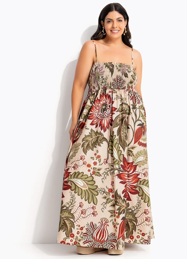 Farm - Vestido Longo Floral Ligia Bege 11