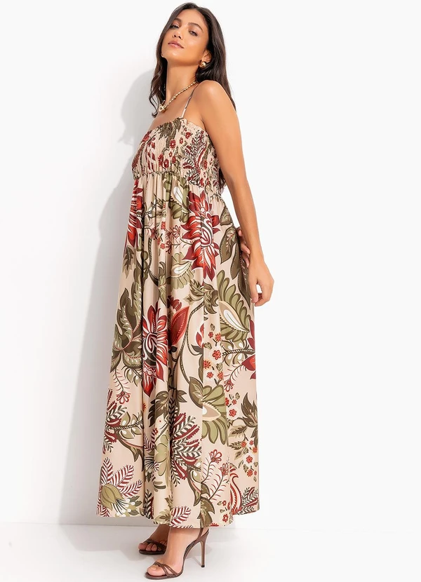 Farm - Vestido Longo Floral Ligia Bege 3