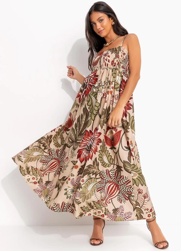 Farm - Vestido Longo Floral Ligia Bege 5