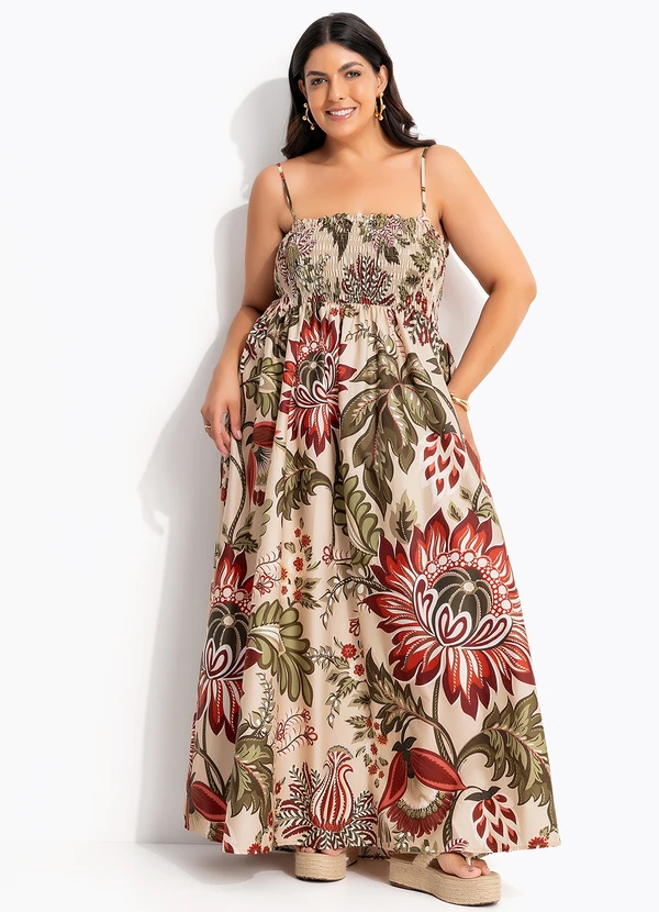 Farm - Vestido Longo Floral Ligia Bege 10