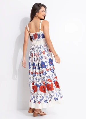 Farm - Vestido Longo Floral Lina Bege - FARM