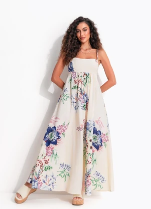 Farm - Vestido Longo Floral Luma Bege - FARM
