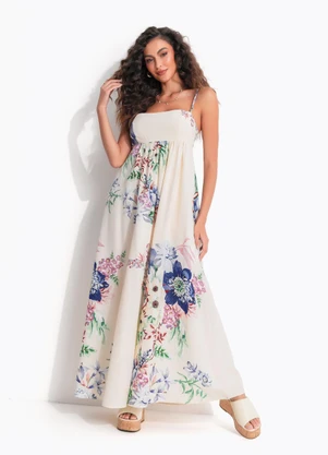 Farm - Vestido Longo Floral Luma Bege - FARM