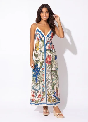 Farm - Vestido Longo Floral Maite Bege - FARM