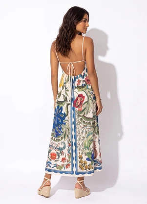 Farm - Vestido Longo Floral Maite Bege - FARM