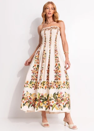 Farm - Vestido Longo Floral Mali Bege - FARM