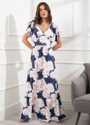 VESTIDO LONGO (FLORAL MARINHO) COM AMARRAES