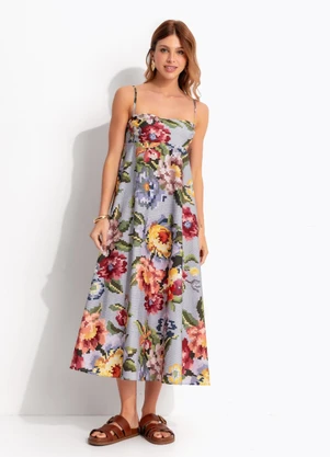 Farm - Vestido Longo Floral Mosaico Azul - FARM