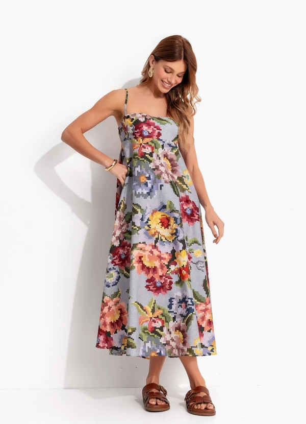 Farm - Vestido Longo Floral Mosaico Azul