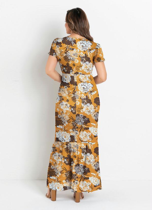Rosalie - Vestido Longo Floral Mostarda Moda Evangélica 2