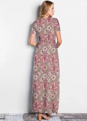 Rosalie - Vestido Longo Floral Nude - ROSALIE