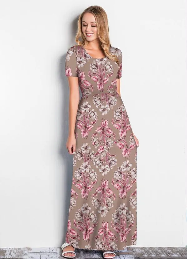 Rosalie - Vestido Longo Floral Nude
