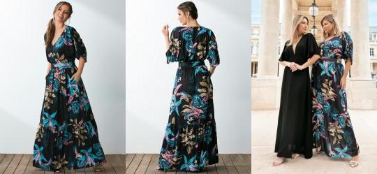 Vestido Longo Floral Preto com Bolsos