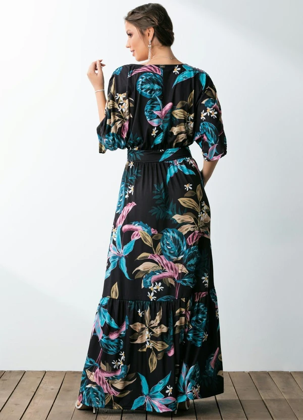 Quintess - Vestido Longo Floral Preto com Bolsos 7
