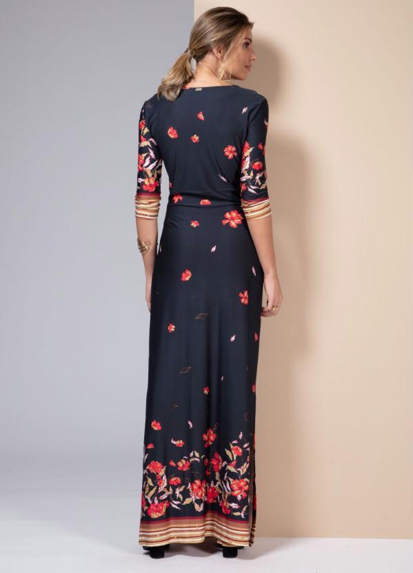 Quintess - Vestido Longo Floral Preto com Fendas 2