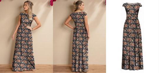Vestido Longo Floral Preto com Manguinhas