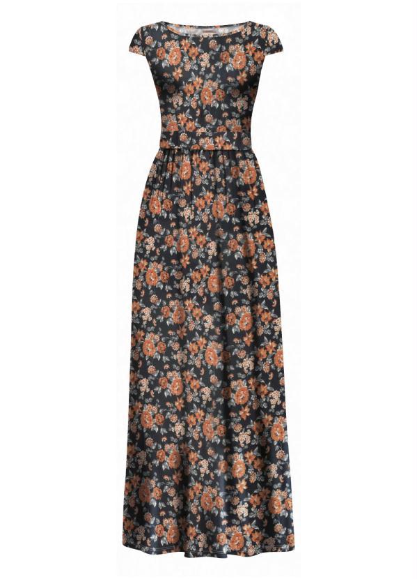 Quintess - Vestido Longo Floral Preto com Manguinhas 3