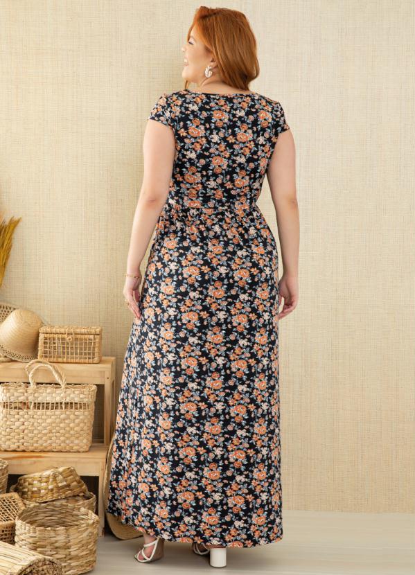 Quintess - Vestido Longo Floral Preto com Manguinhas 6