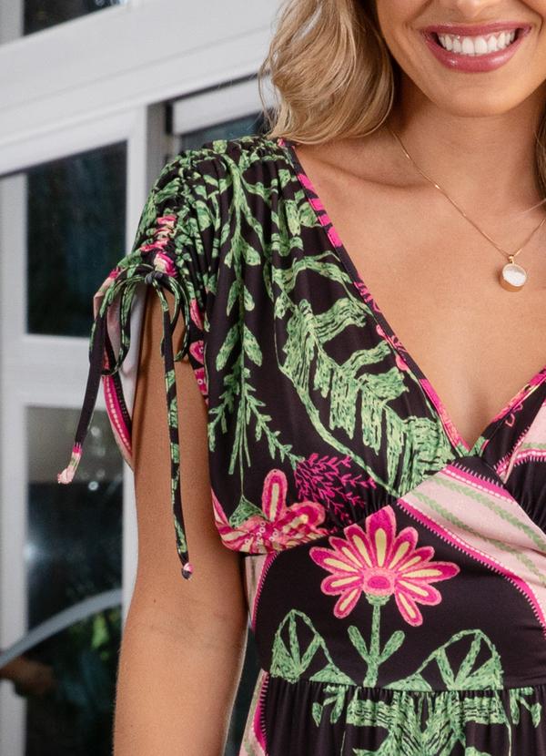 Quintess - Vestido Longo Floral Rosa com Amarrações 3