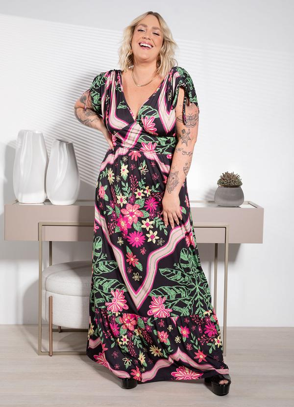 Quintess - Vestido Longo Floral Rosa com Amarrações 5