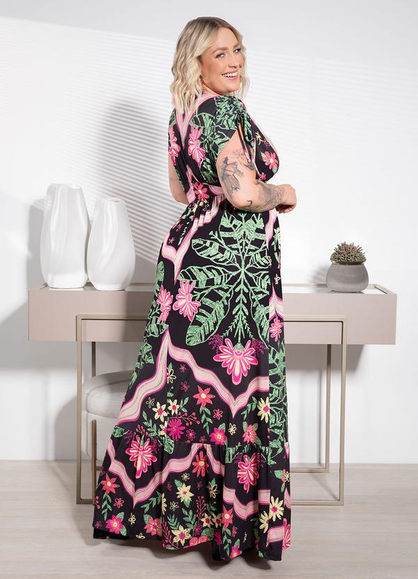 Quintess - Vestido Longo Floral Rosa com Amarrações 6