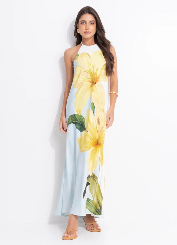 Farm - Vestido Longo Floral Samanta Azul