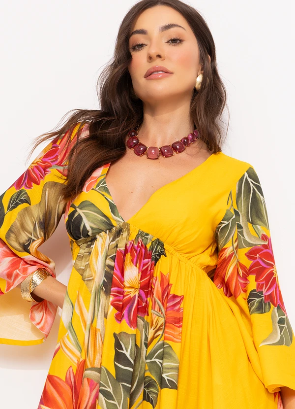 Farm - Vestido Longo Floral Solar Amarelo 4