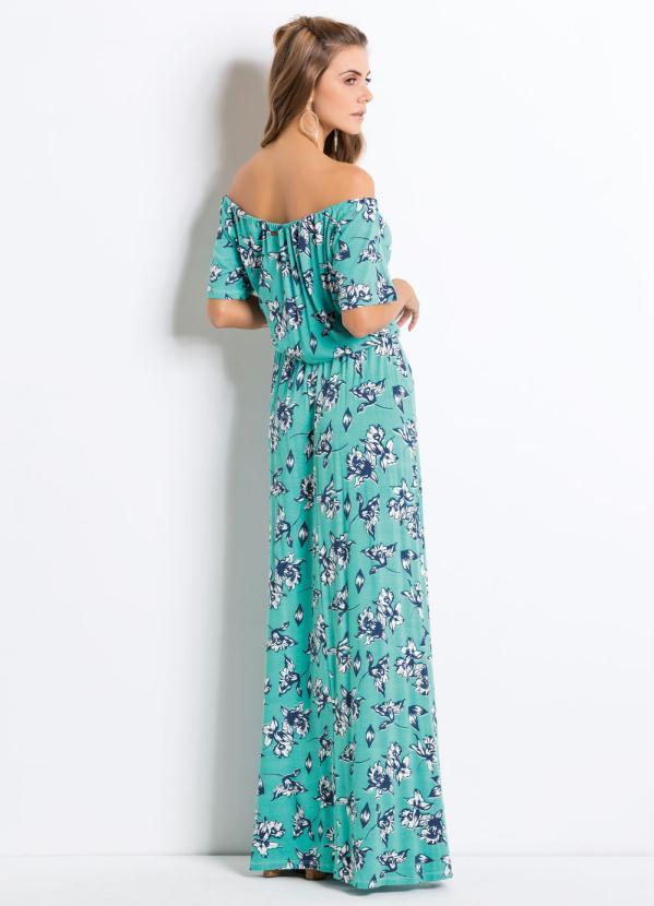Quintess - Vestido Longo Floral Turquesa Ombro a Ombro 3
